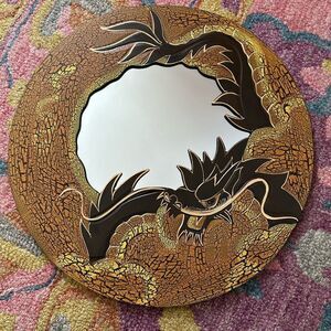 Vintage Dragon Wall Mirror Hand Carved Wood Crackle Finish 15.75” Indonesia